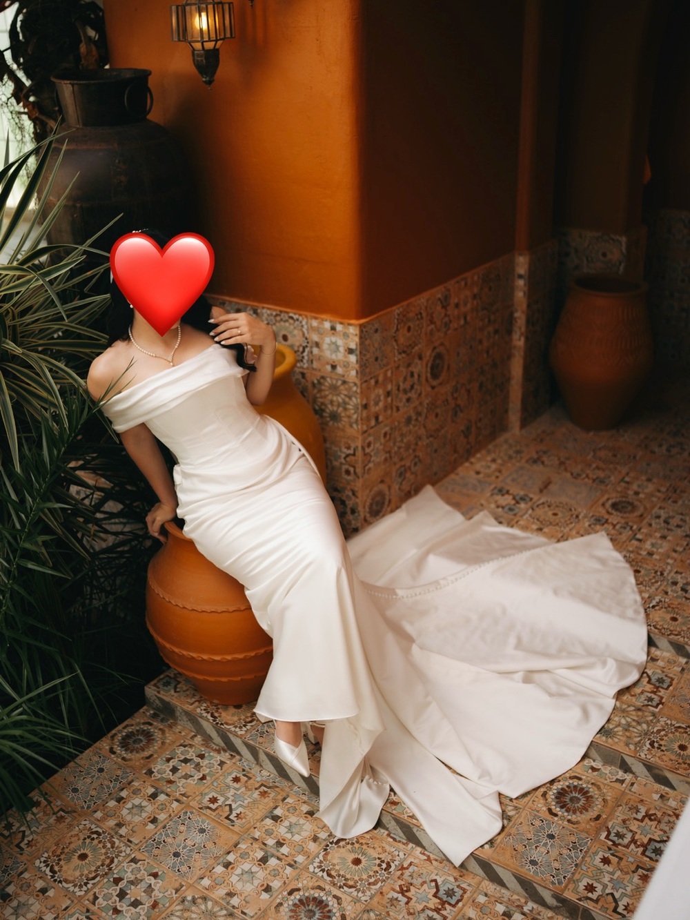 Ivory Satin Bridal Gown - Classic Off-Shoulder Wedding Dress